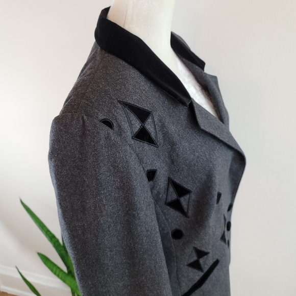 VTG 80s Louis Féraud Velvet Applique Blazer Jacket - Picture 6 of 12